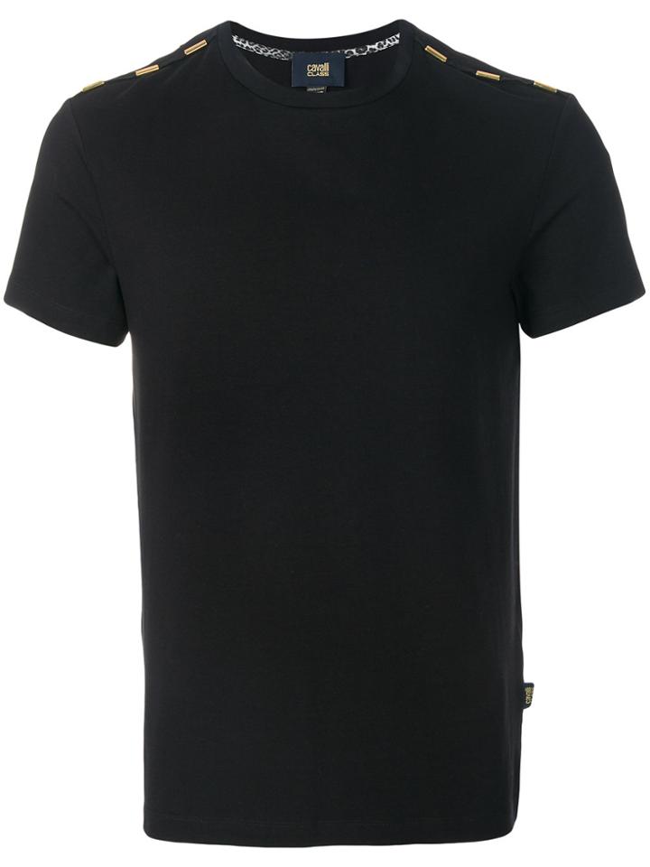 Cavalli Class Embellished Shoulders Detail T-shirt - Black