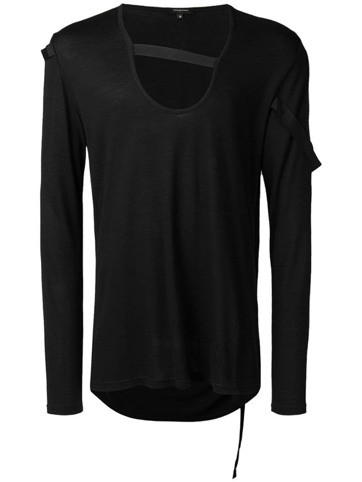 Unconditional U-neck Bondage Ribbon T-shirt - Black