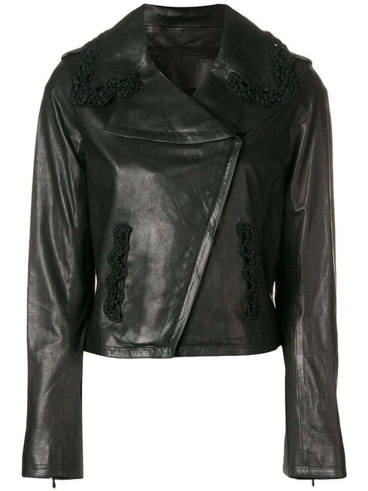 Chanel Vintage Crochet Trimmed Leather Jacket - Black