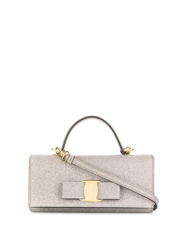 Salvatore Ferragamo Vara Bow Glitter Wallet Clutch - Neutrals