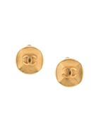 Chanel Pre-owned Debossed Cc Button Earrings - Gold
