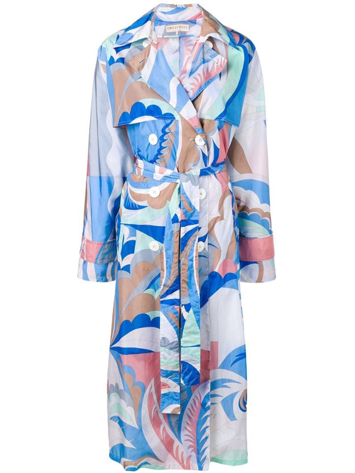 Emilio Pucci Graphic Print Trench Coat - White