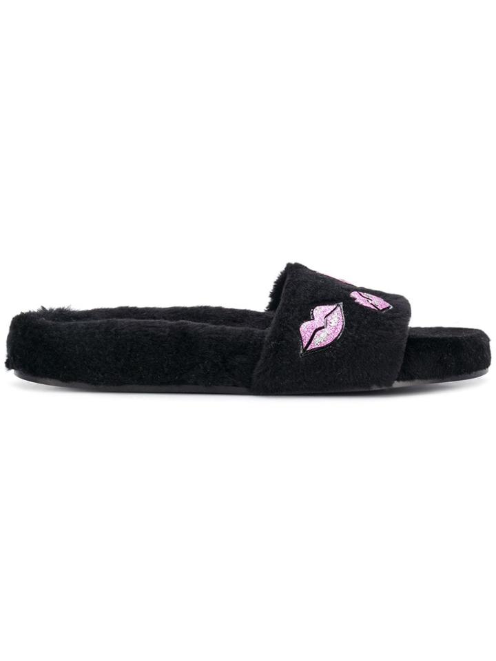 Valentino Valentino Garavani Glitter Lips Slides - Black