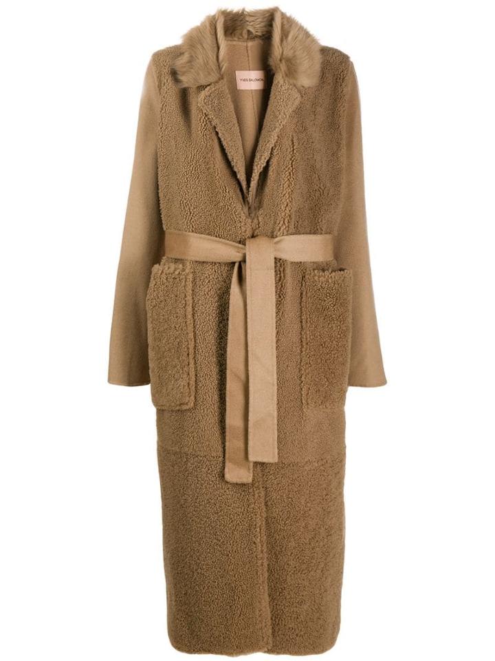 Yves Salomon Long Textured Coat - Neutrals