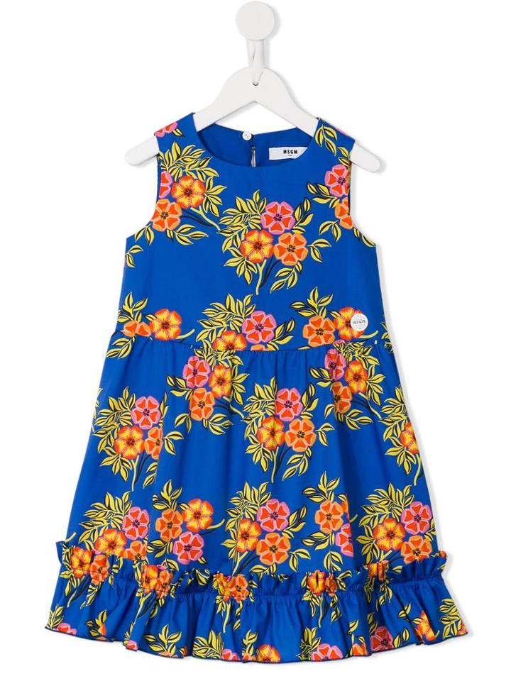Msgm Kids Floral Print Dress, Girl's, Size: 8 Yrs, Blue