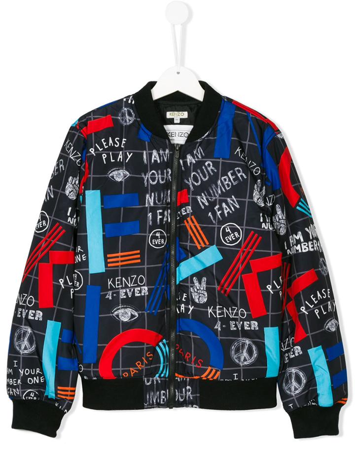 Kenzo Kids Teen Multi Print Bomber Jacket - Black