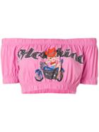 Moschino Shirred Bardot Crop Top - Pink & Purple