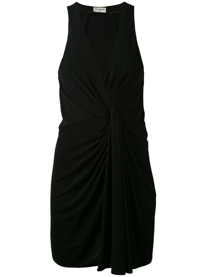 Saint Laurent - Ruched Waist Dress - Women - Silk/viscose - 40, Black, Silk/viscose