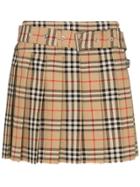 Burberry Carmen Pleated Checked Mini Skirt - Brown