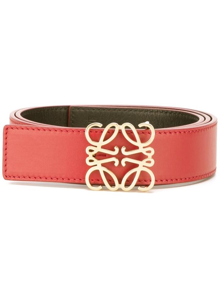 Loewe Logo Plaque Belt, Women's, Size: 75, Red, Calf Leather