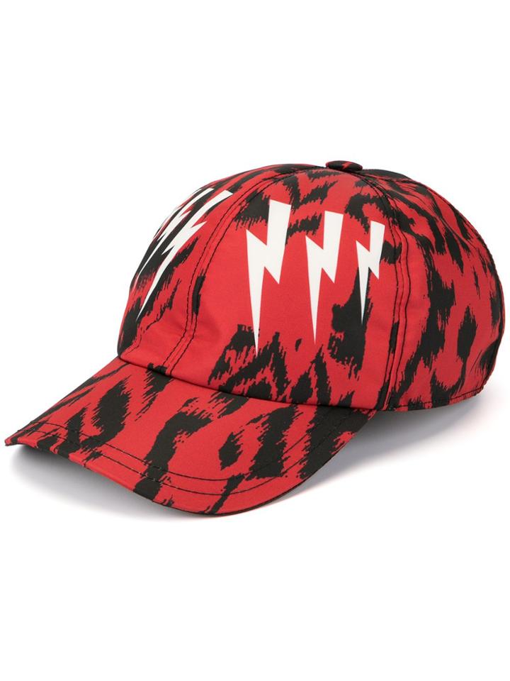Neil Barrett Lightning Bolt Animal-print Cap - Red