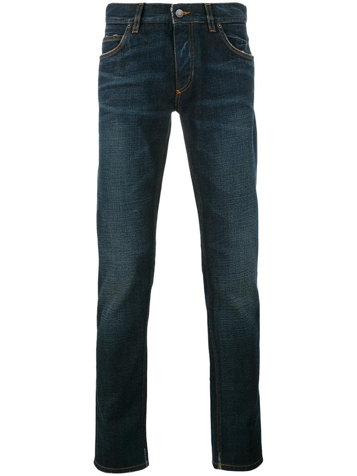 Dolce & Gabbana Straight Leg Jeans, Men's, Size: 50, Blue, Cotton/calf Leather/zamac