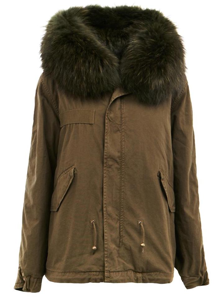 Mr & Mrs Italy Concealed Fastening Parka Coat, Women's, Size: Xxs, Green, Rabbit Fur/polyester/acetate/cotton