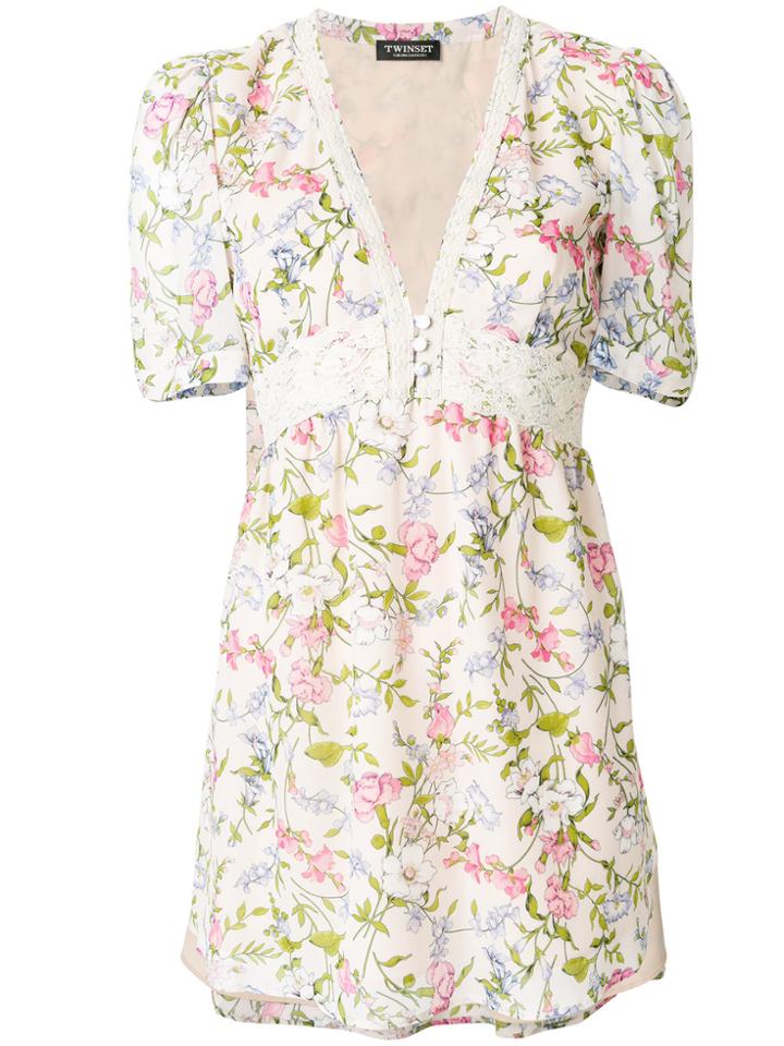 Twin-set Floral Flared Blouse - Nude & Neutrals