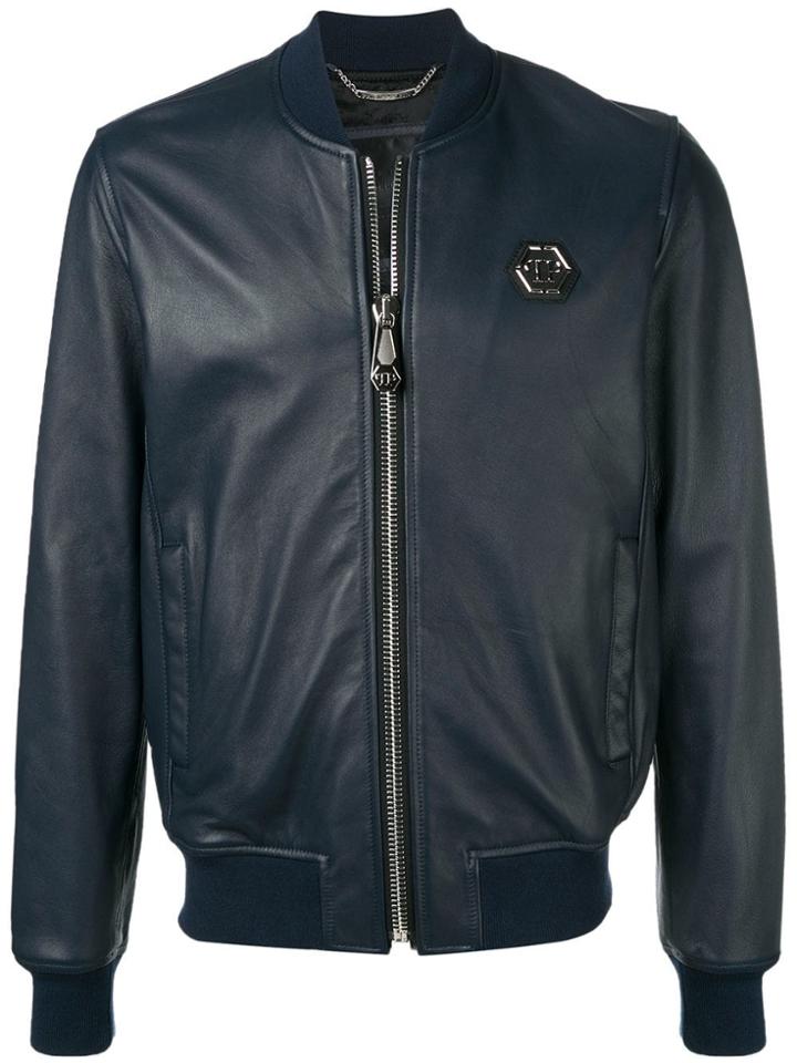 Philipp Plein Logo Plaque Bomber Jacket - Blue