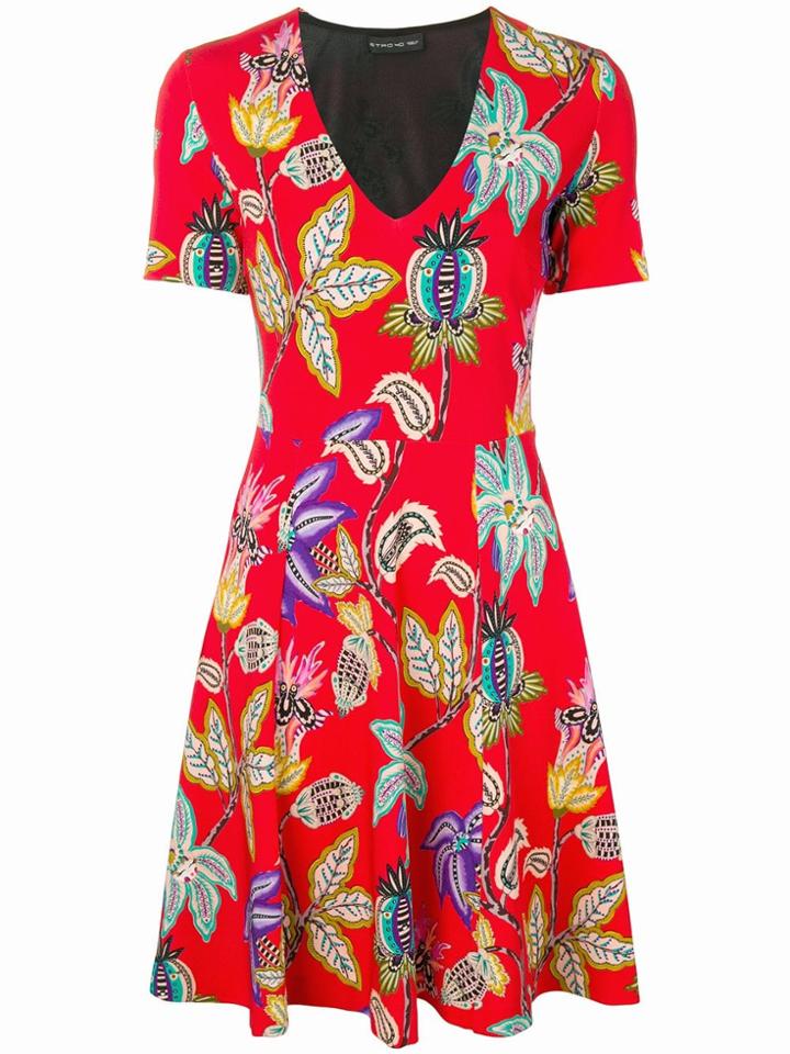 Etro Floral Print Skater Dress - Red