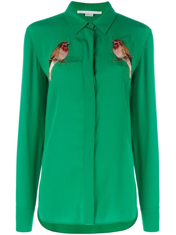 Stella Mccartney Embroidered Robin Crystal Shirt, Women's, Size: 44, Green, Silk