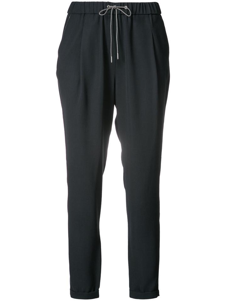 Fabiana Filippi - Drawstring Trousers - Women - Viscose/virgin Wool - 40, Blue, Viscose/virgin Wool