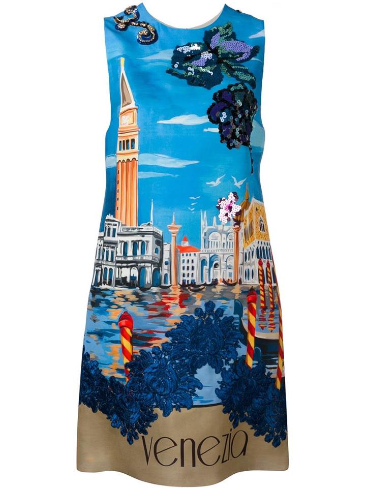 Dolce & Gabbana Embellished Venezia Print Dress