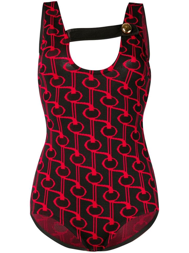 Prada Patterned Scoop Neck Bodysuit - Black