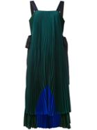 Fendi - Colour-block Pleated Dress - Women - Silk - 40, Green, Silk