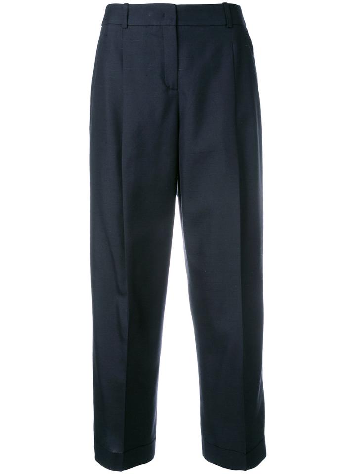 Jil Sander Navy Tailored Cropped Trousers, Women's, Size: 40, Blue, Silk/cotton/acetate/cupro