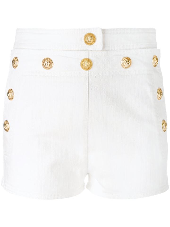 Balmain - Button Denim Shorts - Women - Cotton/spandex/elastane - 38, White, Cotton/spandex/elastane