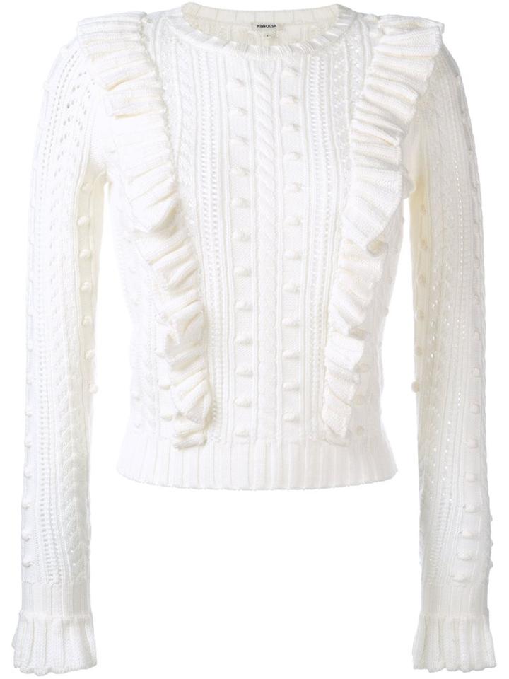 Manoush Ruffle Cable Knit Jumper, Women's, Size: Medium, White, Wool
