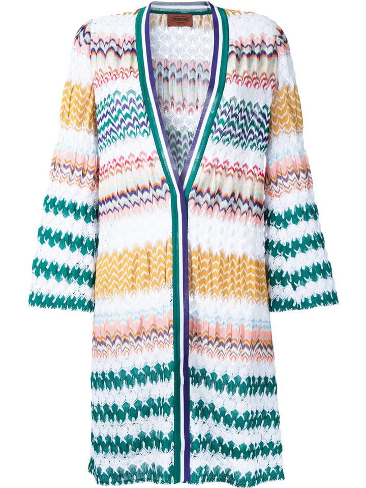 Missoni Zig-zag Pattern Open Cardigan, Size: 38, White, Cotton/viscose