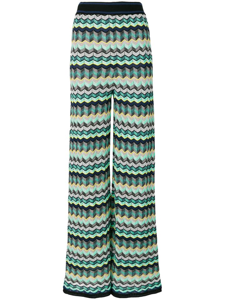 M Missoni Chevron Knit Flared Trousers - Green