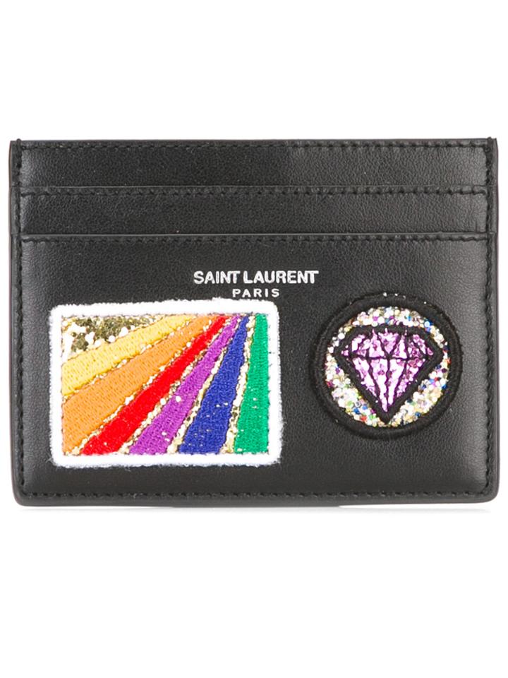 Saint Laurent Embellished Leather Card Holder - Black
