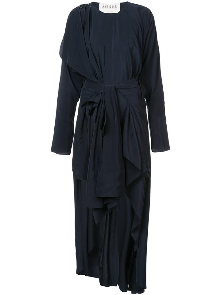 A.w.a.k.e. Draped Dress With Kimono Shirt Belt - Black