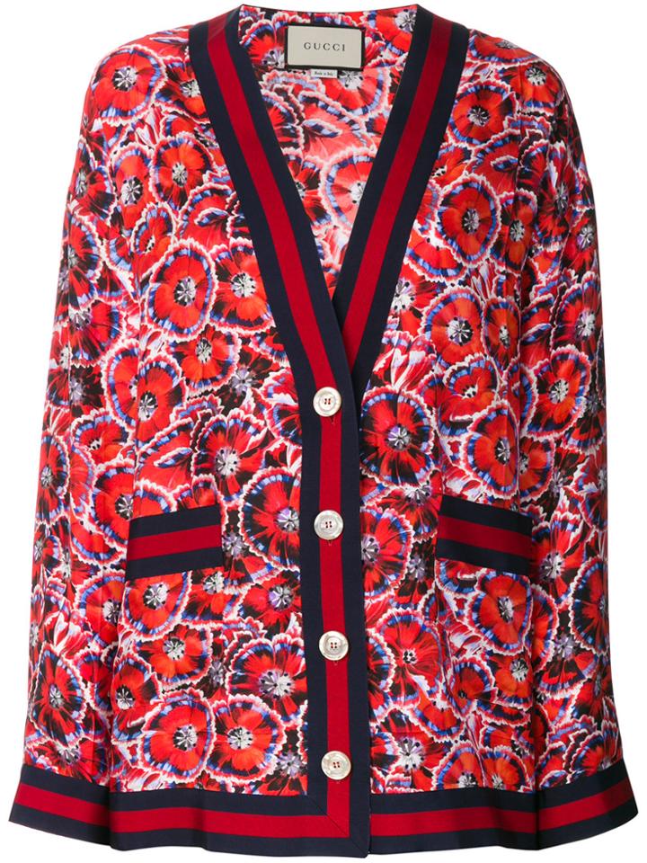 Gucci Poppy Garden Print Cardigan - Red