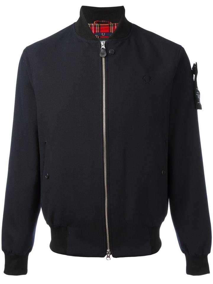 Fred Perry X Art Comes First Arm Patch Bomber Jacket, Men's, Size: 40, Blue, Polyester/viscose/cotton/cotton