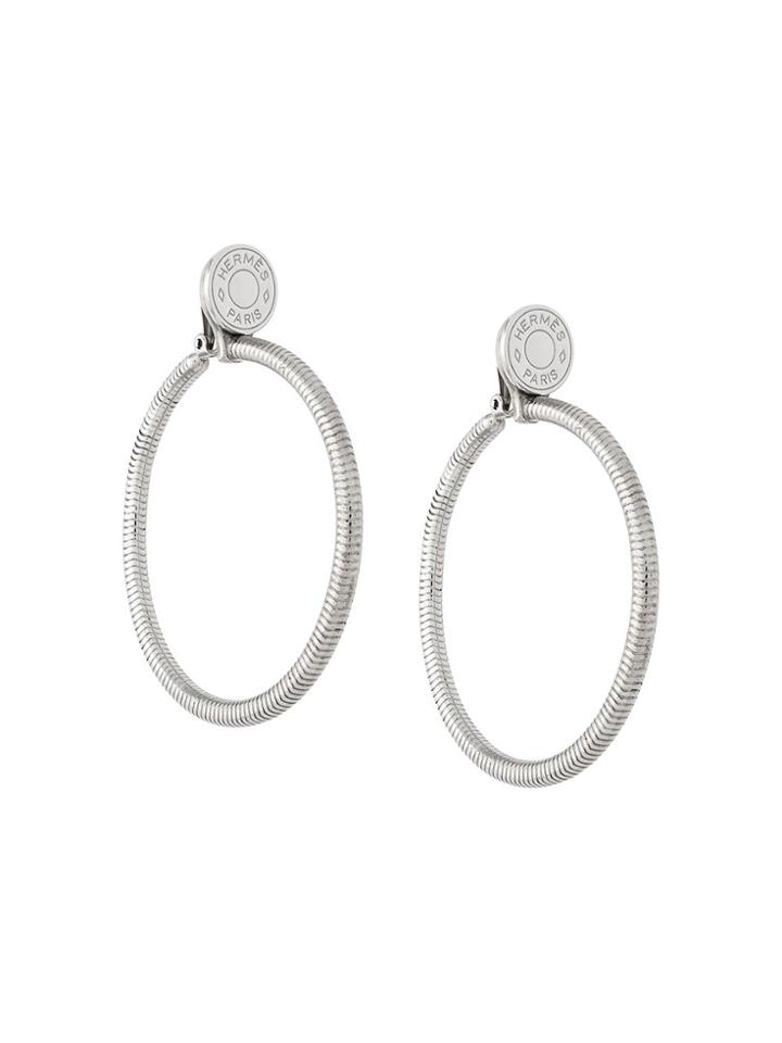 Hermès Vintage Loop Logo Earrings - Metallic