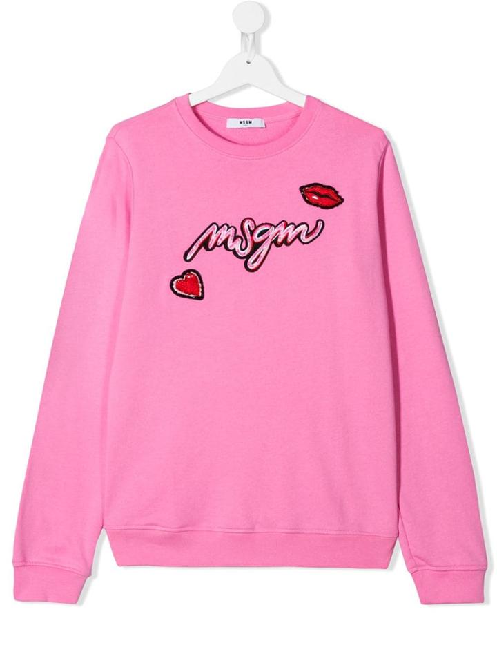 Msgm Kids Teen Patches Logo Swearshirt - Pink
