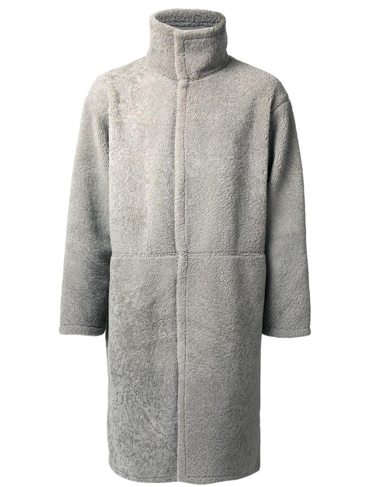 H Beauty & Youth High Neck Coat, Men's, Size: Large, Grey, Sheep Skin/shearling