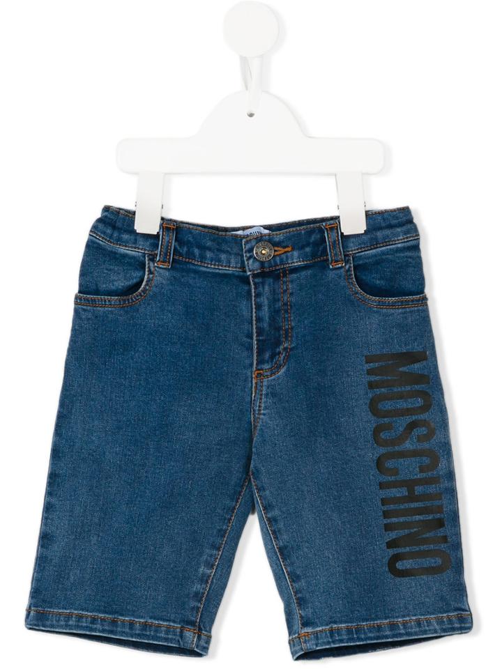 Moschino Kids Logo Print Denim Shorts, Size: 8 Yrs, Blue