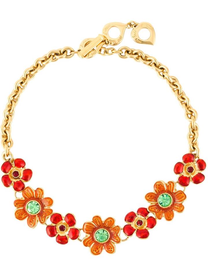 Yves Saint Laurent Vintage Floral Appliqué Necklace, Women's, Red