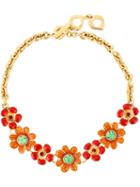 Yves Saint Laurent Vintage Floral Appliqué Necklace, Women's, Red