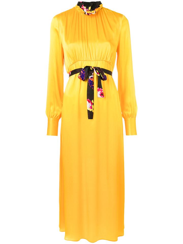 Msgm Long Sleeve Ruffle-neck Dress - Yellow & Orange