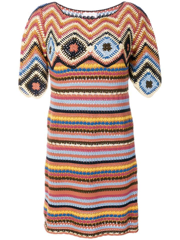 See By Chloé Crochet Stripe And Diamond Dress - Multicolour