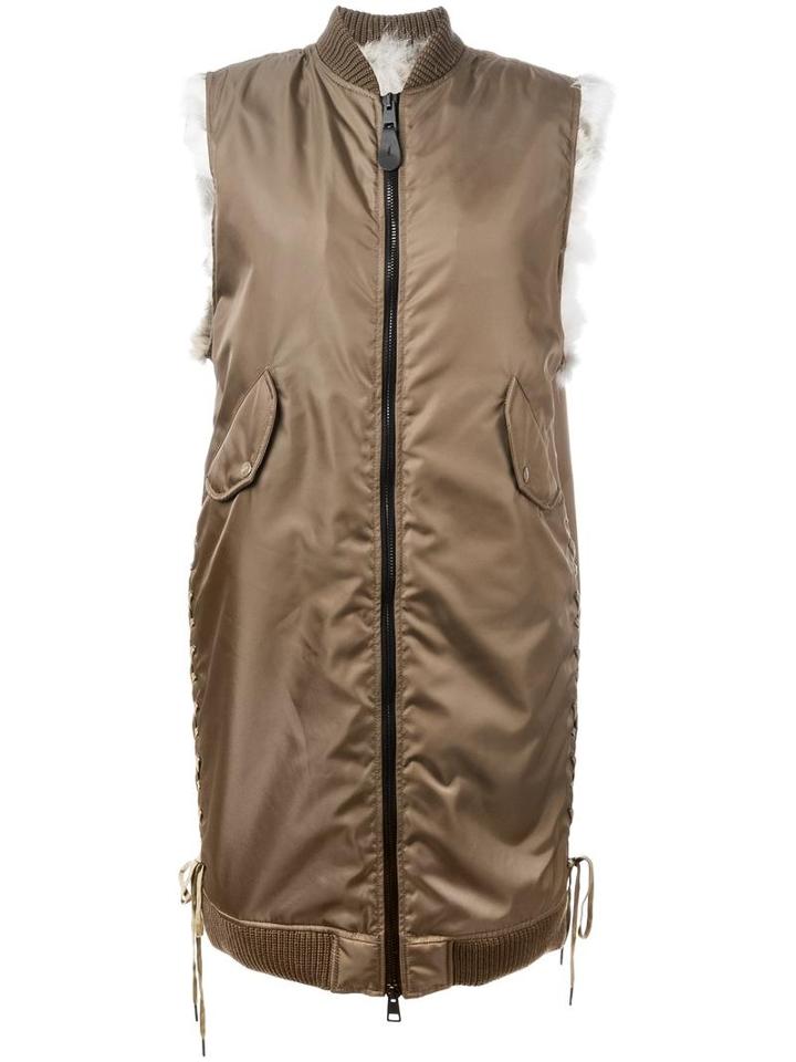 As65 Sleeveless Coat, Women's, Size: Small, Brown, Racoon Fur/viscose/polyester/leather