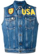 Just Cavalli - Patched Denim Gilet - Men - Cotton/polyester - 46, Blue, Cotton/polyester