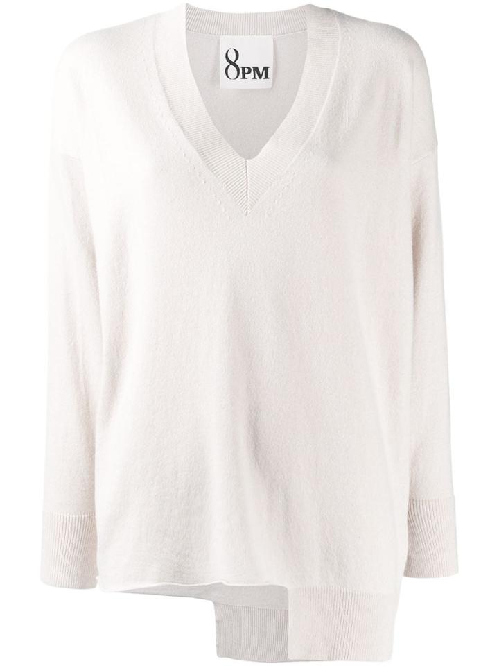 8pm V-neck Asymmetric Sweater - Neutrals