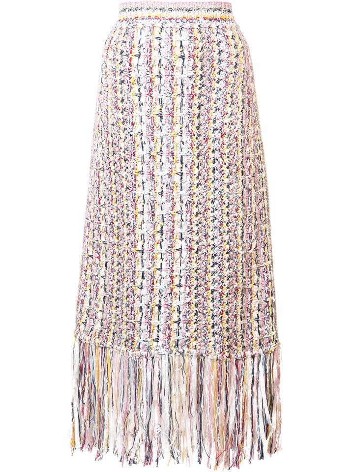 Adam Lippes Tweed Fringed Skirt - White