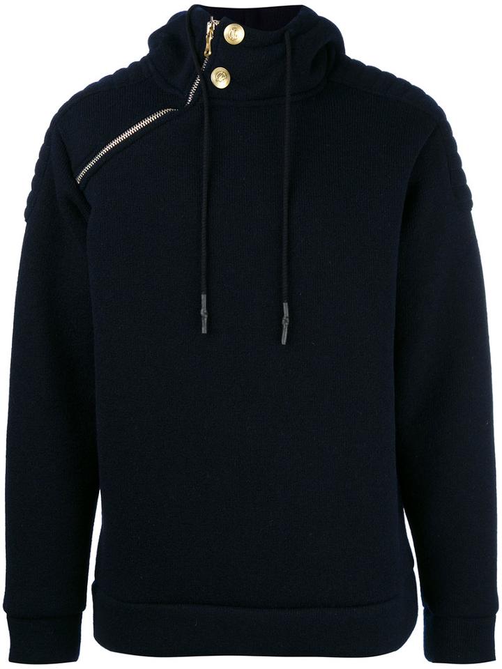 Pierre Balmain Side Zip Hoodie, Size: 52, Blue, Polyester/virgin Wool