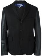 Junya Watanabe Comme Des Garçons Man Contrast Sleeve Pinstripe Jacket, Men's, Size: Large, Black, Cupro/wool/nylon/artificial Leather