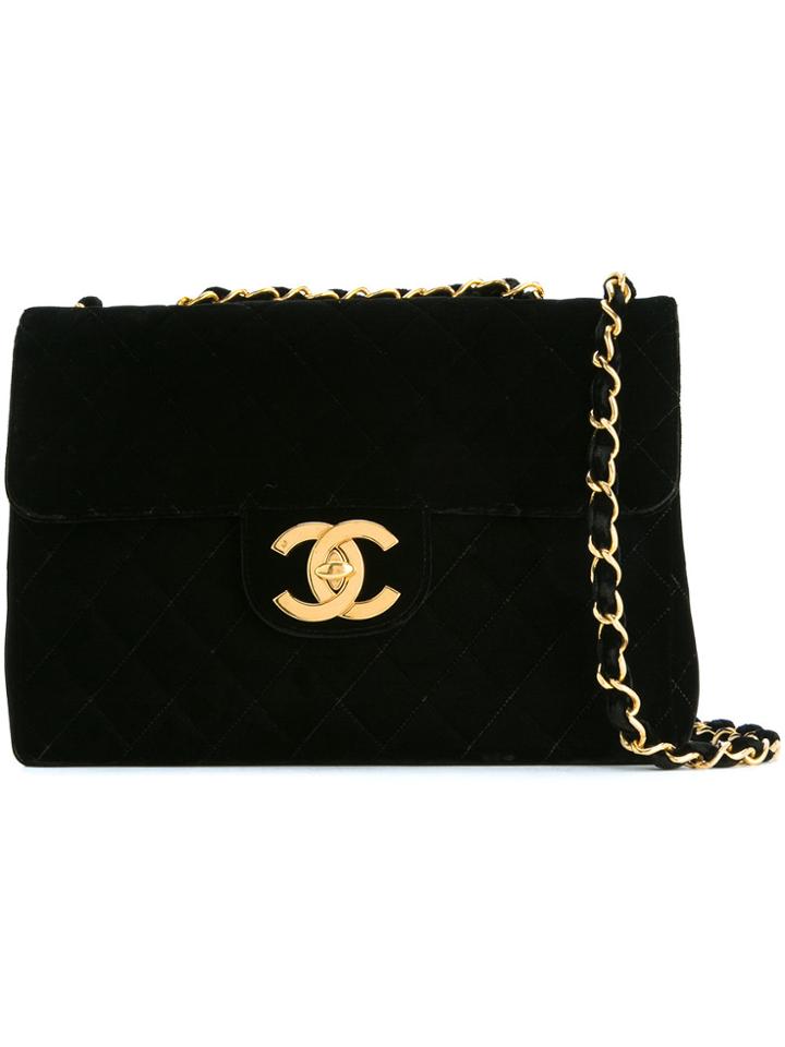 Chanel Vintage Jumbo Xl Double Chain Bag - Black