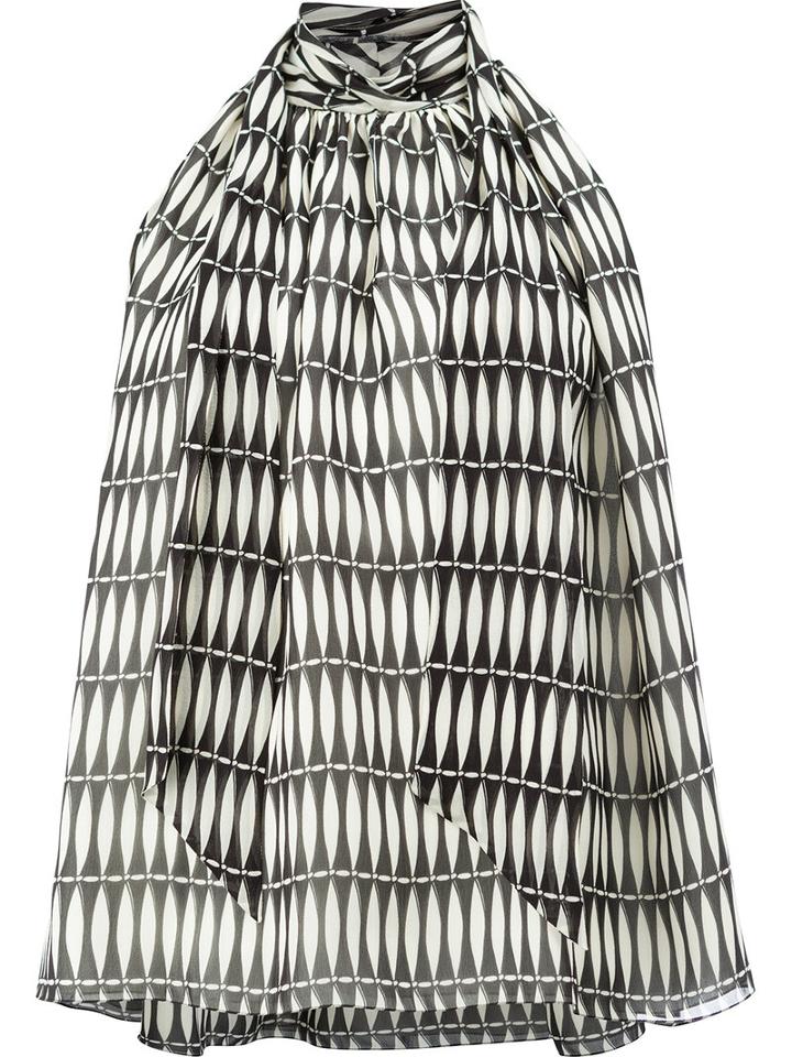 Lanvin - Tile Patterned Pussy Bow Blouse - Women - Silk - 38, Black, Silk